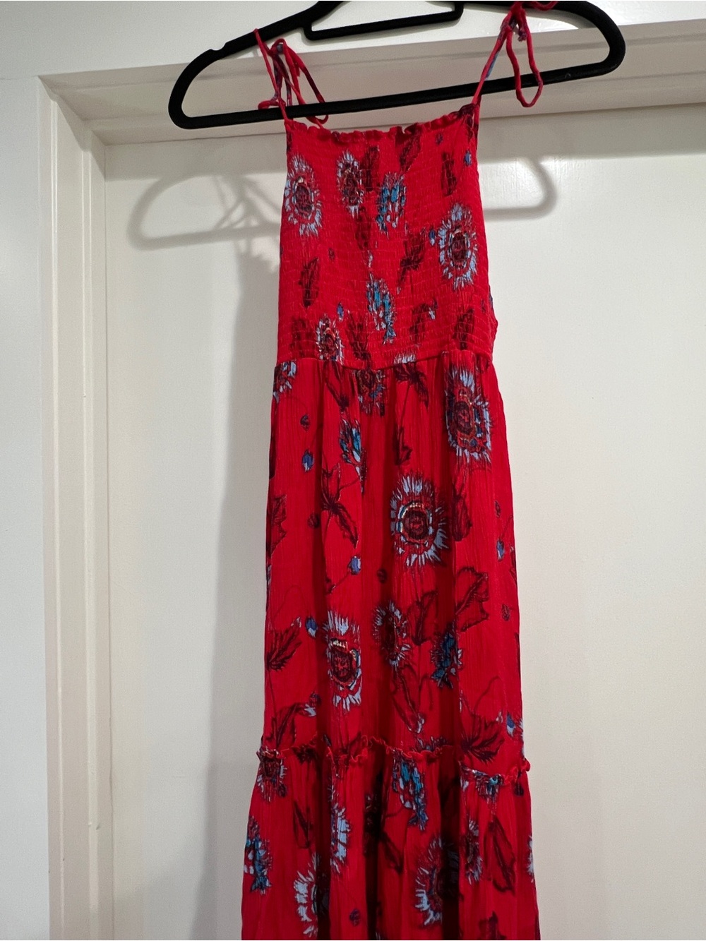 Intimately Free People Garden Party Smocked Red Maxi Dress XS 4th of July Maxi